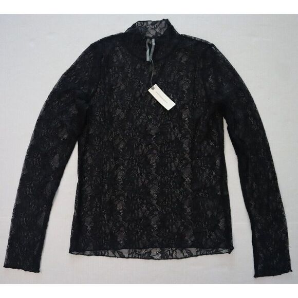 Anthropologie OB1565992 Women's Sz M Black Lace Layering Mock Neck L/S Top - Picture 1 of 8